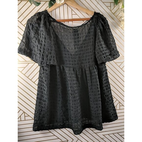 Urban Outfitters Women's Sheer Black Top Blouse Back Tie Flowy Texture Size Med - Picture 3 of 7